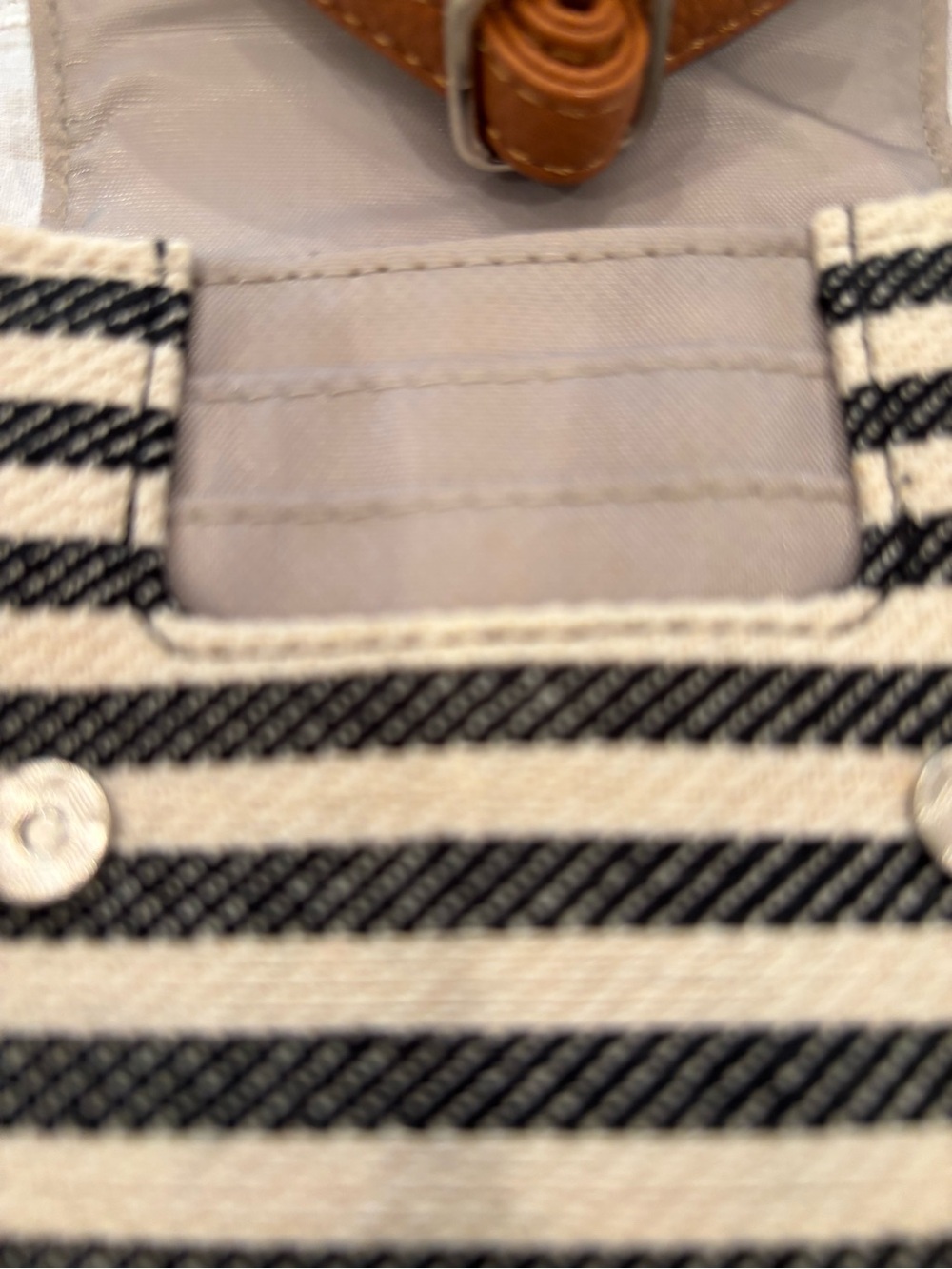 thirty-one Striped Crossbody Phone Bag in Black and Cream with Brown Trim - Picture 3 of 3